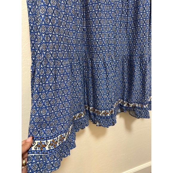 MAX Studio London Blue Print Maxi Skirt Boho Tiered Ruffle Trim Small - Picture 3 of 7